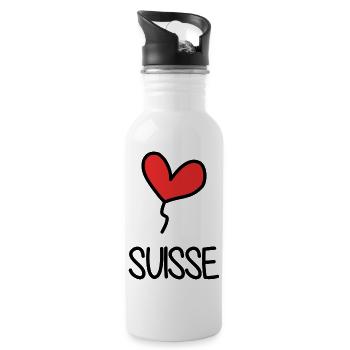 SCHWEIZ. LAND. GENF. HUMOR. FLAGGE - Trinkflasche mit integriertem Trinkhalm - Weiß - Rechts