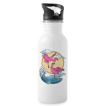 Flamants roses - Soleil - Japon - Gourde avec paille intégrée - blanc - Droite