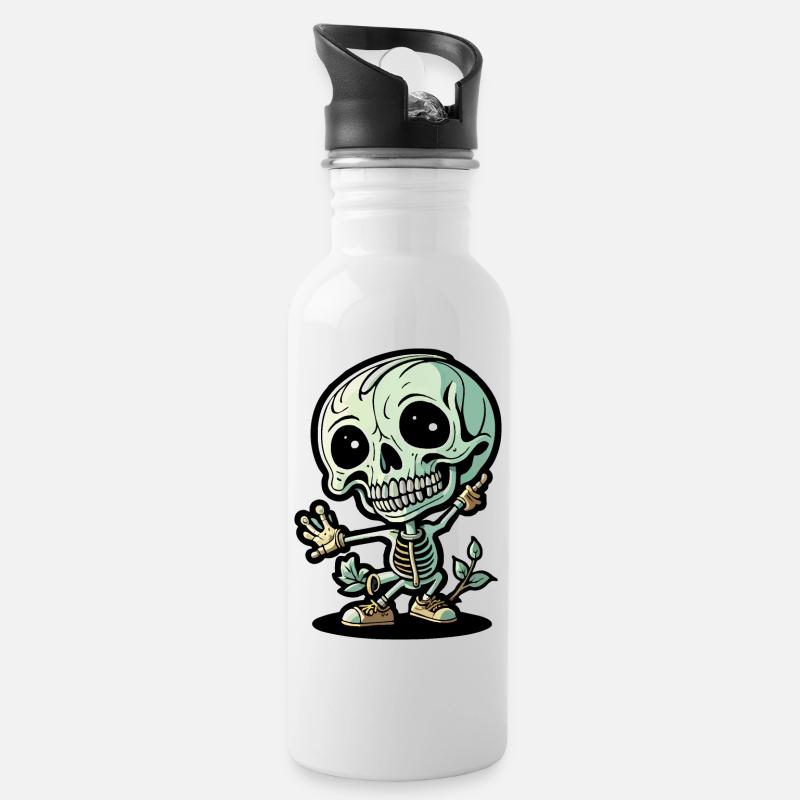 Skeleton - Water bottle with straw - white