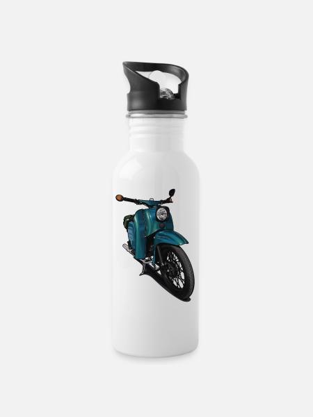 Schwalbe (türkis) // Illustration - Trinkflasche mit integriertem Trinkhalm - Weiß