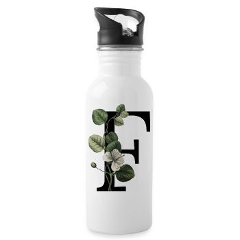 Letter F Green Botanical - Water bottle with straw - white - Right