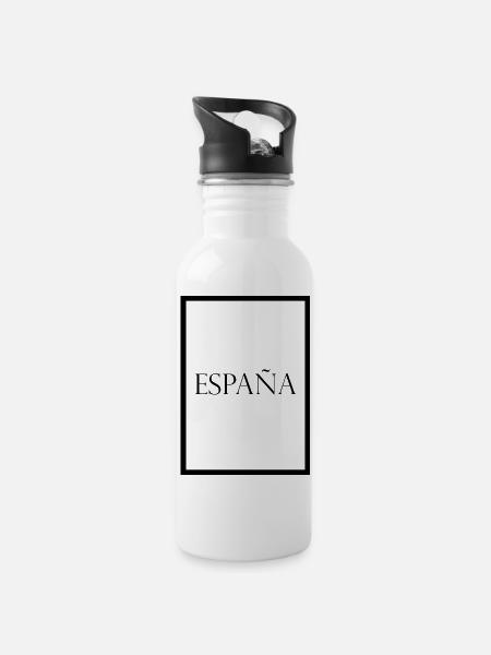 España, schlichter Statement Schriftzug - Trinkflasche mit integriertem Trinkhalm - Weiß