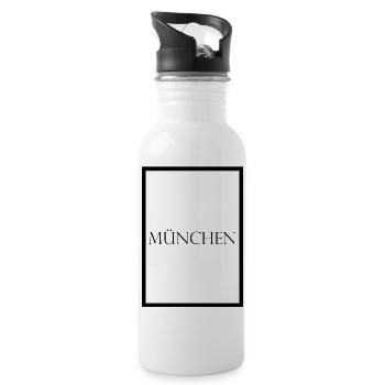 München mit Rand, schlichter Statement Schriftzug - Trinkflasche mit integriertem Trinkhalm - Weiß - Rechts