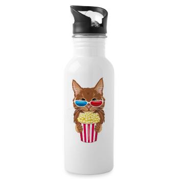 Funny ginger cat are movie expert - Water bottle with straw - white - Right