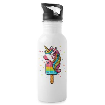colourful unicorn ice cream motif for summer - Water bottle with straw - white - Right