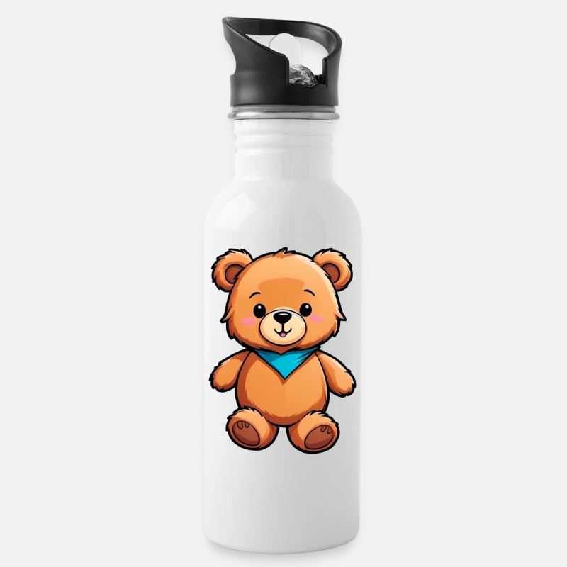 Ours en peluche de dessin animé pour enfants mignons - Gourde avec paille intégrée - blanc