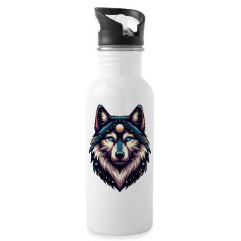Spiritual Wolf - Water bottle with straw - white - Right