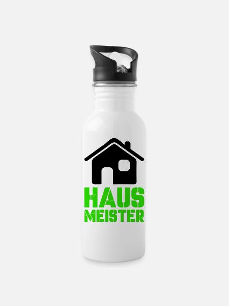 hausmeister 1 - Trinkflasche mit integriertem Trinkhalm - Weiß