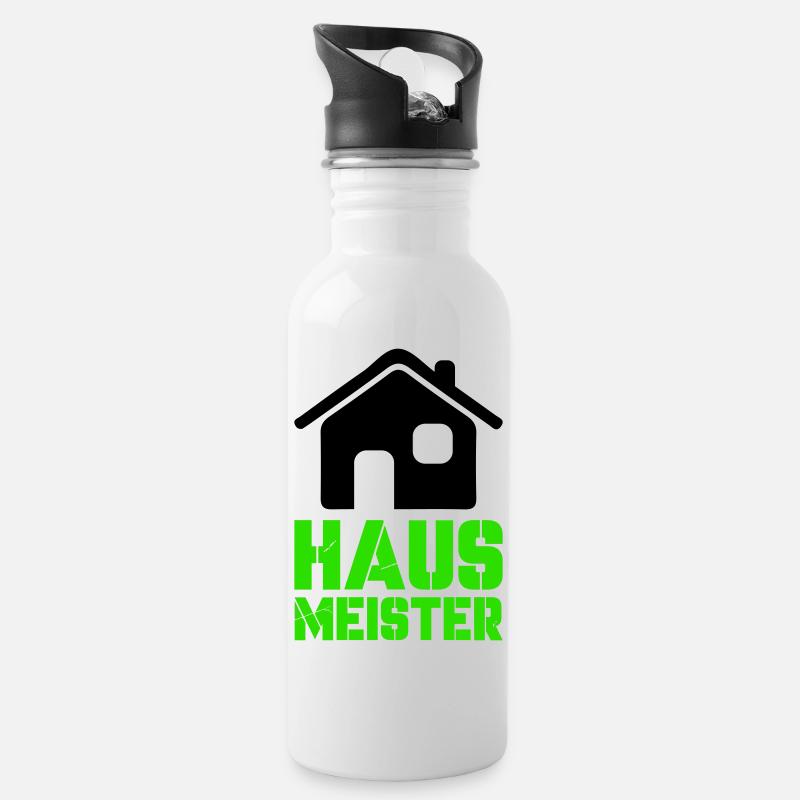 hausmeister 1 - Trinkflasche mit integriertem Trinkhalm - Weiß