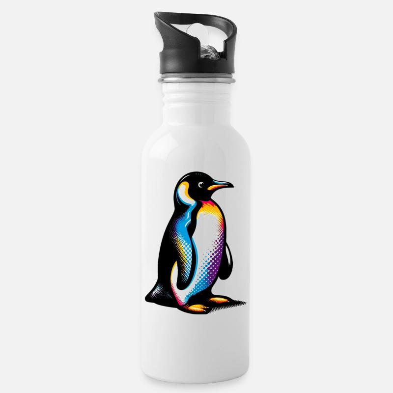 Pinguin - Trinkflasche mit integriertem Trinkhalm - Weiß