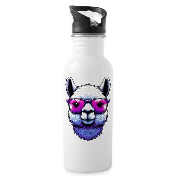 Alpaka mit Sonnenbrille - Trinkflasche mit integriertem Trinkhalm - Weiß - Rechts