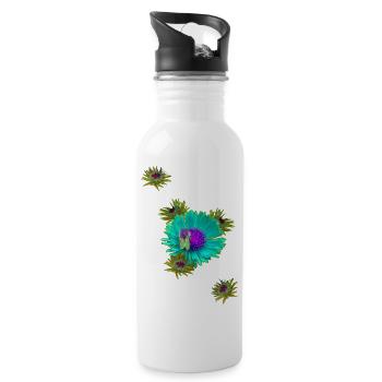 Blumenwiese mit Biene - Trinkflasche mit integriertem Trinkhalm - Weiß - Rechts