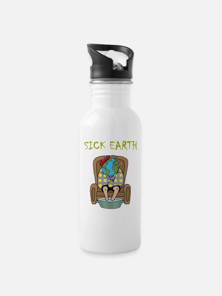 Kranker Planet - Trinkflasche mit integriertem Trinkhalm - Weiß