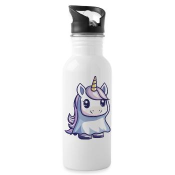 Unicorn Halloween Comic Ghost - Water bottle with straw - white - Right