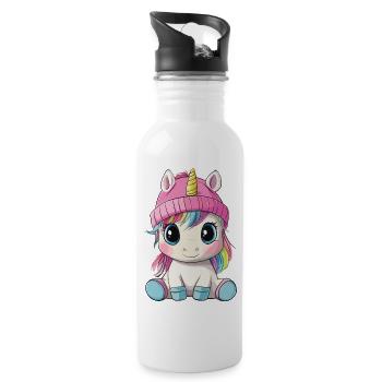 Einhorn Süß Niedlich Baby Kinder Tier Cartoon - Trinkflasche mit integriertem Trinkhalm - Weiß - Rechts