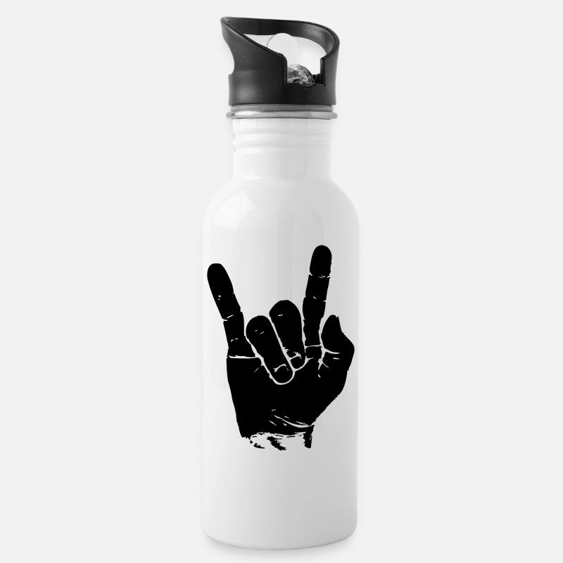 ROCK HAND \m/ - Trinkflasche mit integriertem Trinkhalm - Weiß