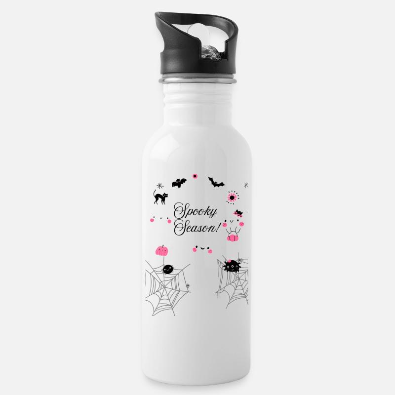 Saison effrayante illustrée en noir et rose - Gourde avec paille intégrée - blanc