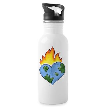 Liebe Erde - Trinkflasche mit integriertem Trinkhalm - Weiß - Rechts