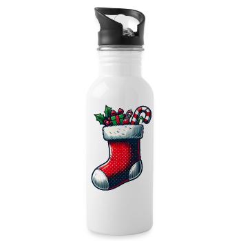 Weihnachtsstrumpf - Trinkflasche mit integriertem Trinkhalm - Weiß - Rechts