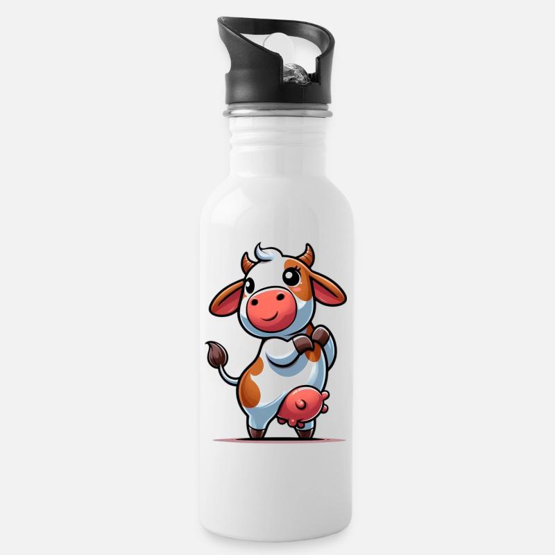 Kuh - Trinkflasche mit integriertem Trinkhalm - Weiß