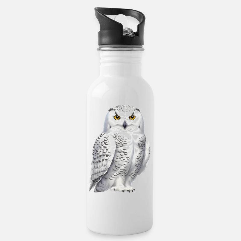 Schnee-Eule - Trinkflasche mit integriertem Trinkhalm - Weiß