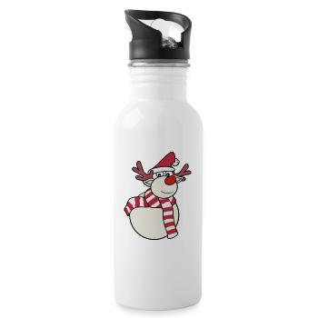 Reindeer Snowman - Water bottle with straw - white - Right