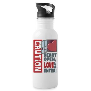Heart open, love may enter (Valentine's Day) - Water bottle with straw - white - Right