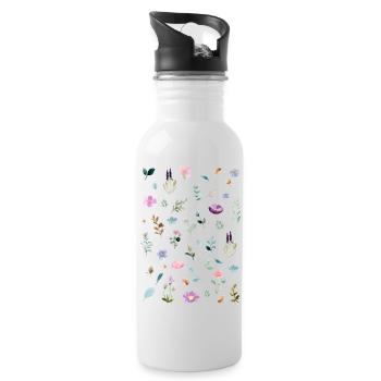Aquarelle Florals sur Noir - Gourde avec paille intégrée - blanc - Droite