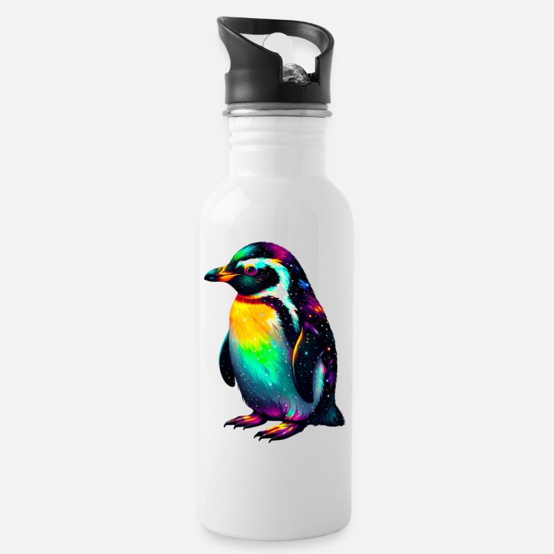 Pinguin - Trinkflasche mit integriertem Trinkhalm - Weiß