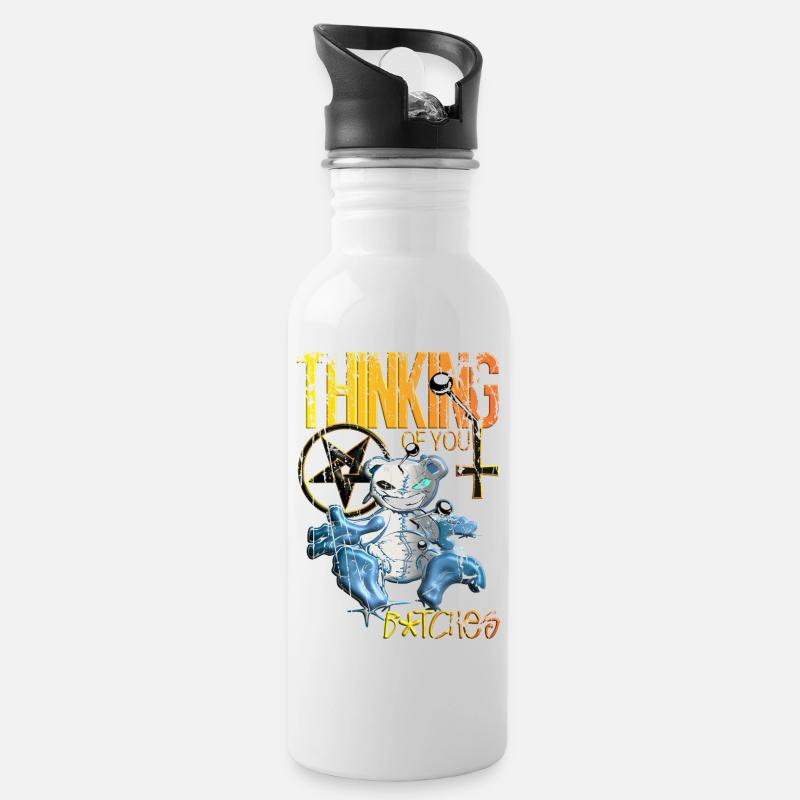 Voodooteddybär - Trinkflasche mit integriertem Trinkhalm - Weiß