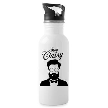 Moderne Hipster-Eleganz - Trinkflasche mit integriertem Trinkhalm - Weiß - Rechts