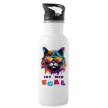Coole Katze - IST MIR EGAL - Trinkflasche mit integriertem Trinkhalm - Weiß - Rechts