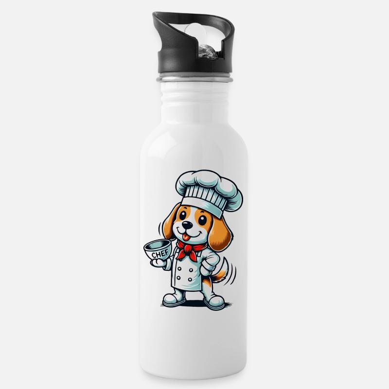 Beagle Koch - Trinkflasche mit integriertem Trinkhalm - Weiß
