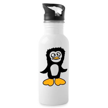 Le pingouin a l’air confus, stupide, drôle, grimace - Gourde avec paille intégrée - blanc - Droite