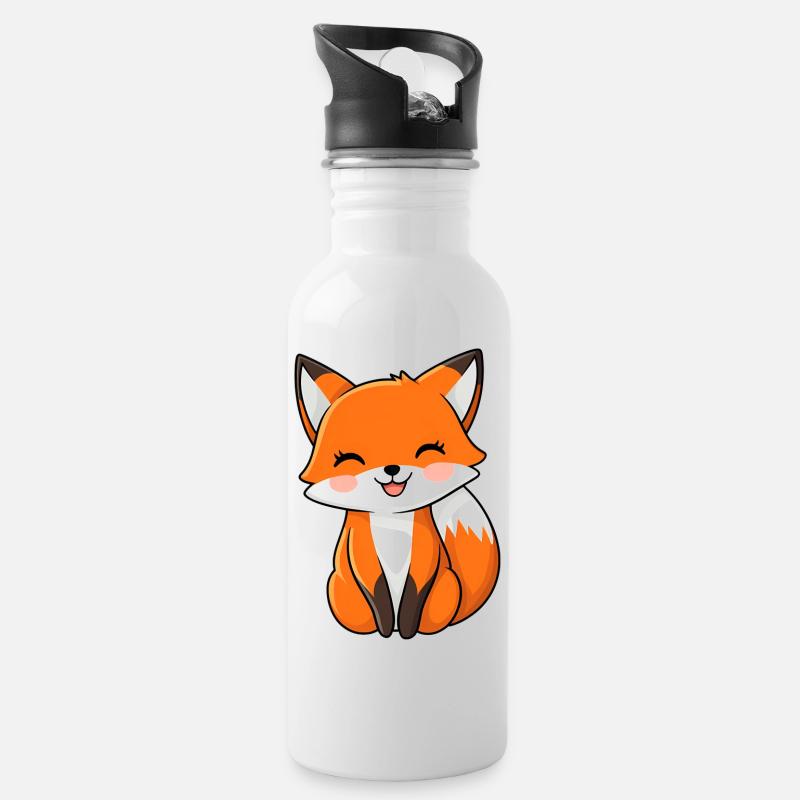 Renard mignon et heureux dans le style dessin animé - Gourde avec paille intégrée - blanc