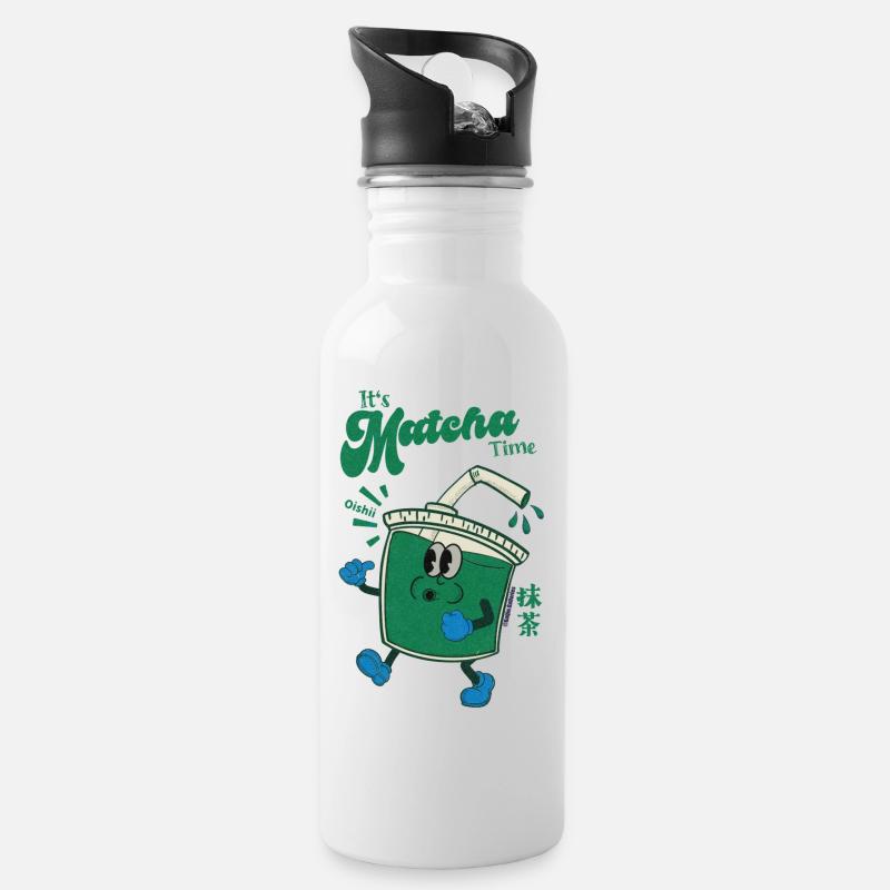 Its Matcha Time - Trinkflasche mit integriertem Trinkhalm - Weiß