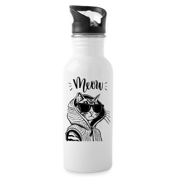 Meow Cat Hoodie with Sunglasses - Water bottle with straw - white - Right