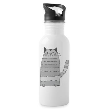 Chat annelé niveaux de gris - Gourde avec paille intégrée - blanc - Droite