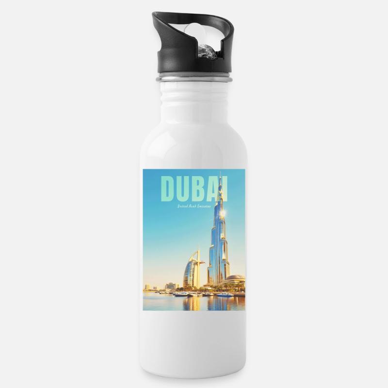 Dubai Skyline – Wüstenmetropole - Trinkflasche mit integriertem Trinkhalm - Weiß