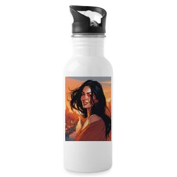 black hairy beautiful woman - Water bottle with straw - white - Right