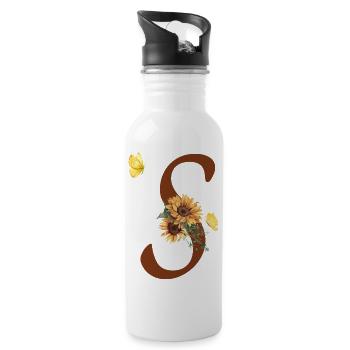 Letter s sunflower butterfly - Water bottle with straw - white - Right
