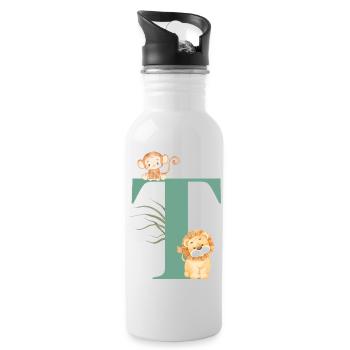 Lettre t vert animaux jungle - Gourde avec paille intégrée - blanc - Droite