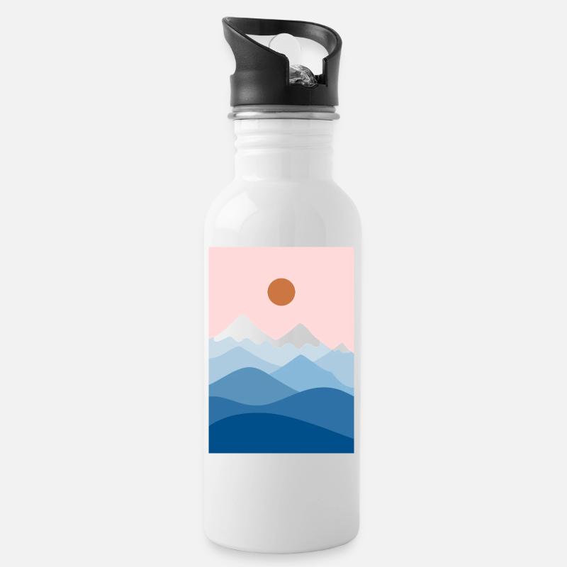 Berglandschaft rosa - Trinkflasche mit integriertem Trinkhalm - Weiß