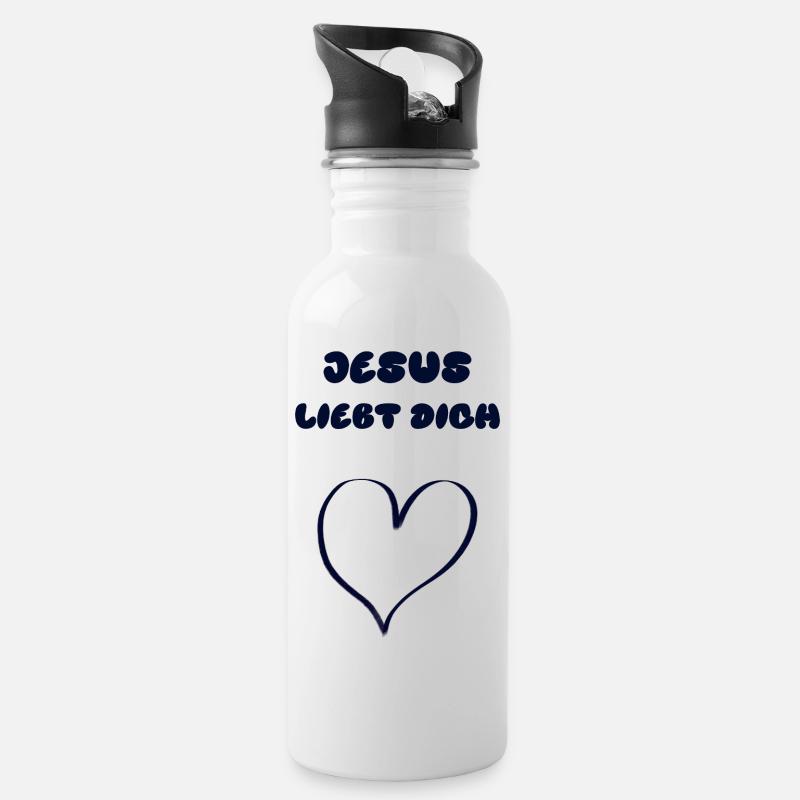JESUS LIEBT DICH mit Herz - Trinkflasche mit integriertem Trinkhalm - Weiß