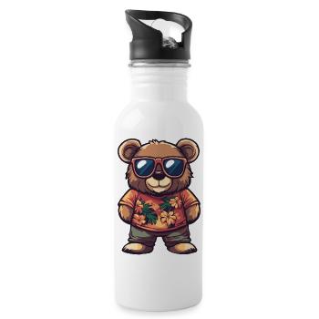 Bär Comic Lustig Sommer - Trinkflasche mit integriertem Trinkhalm - Weiß - Rechts