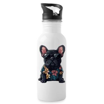 Buldog Français Chien Été - Gourde avec paille intégrée - blanc - Droite