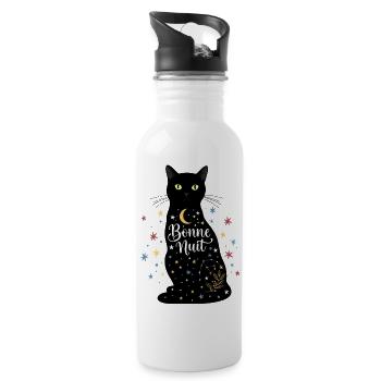 Cat Noir "Good Night": Magical and Starry Design - Water bottle with straw - white - Right