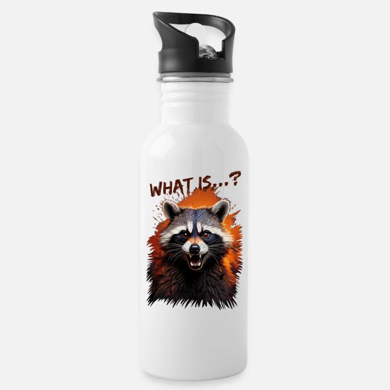Wütender Waschbär – "What is...?" - Trinkflasche mit integriertem Trinkhalm - Weiß