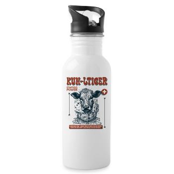 Swiss Cow Shirt: Käseblock trifft Kultkuh - Trinkflasche mit integriertem Trinkhalm - Weiß - Rechts