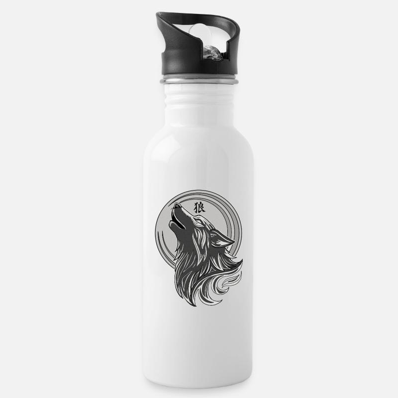 Tribal Wolf - Trinkflasche mit integriertem Trinkhalm - Weiß
